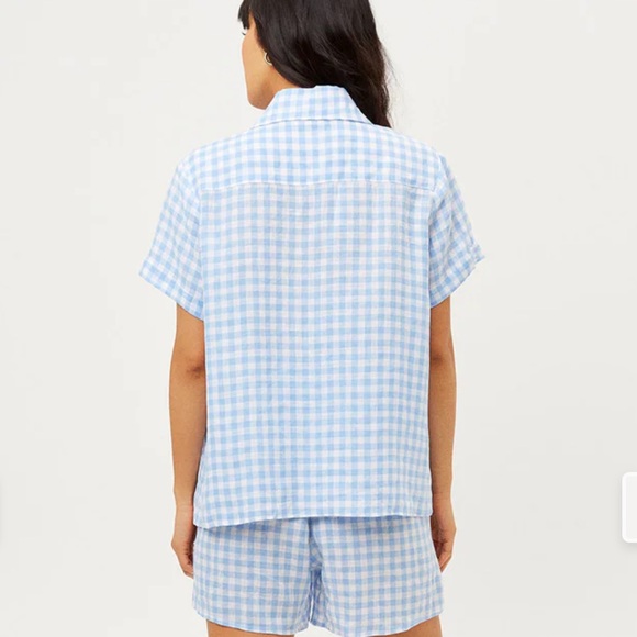 Frankies Bikinis Linen Lou Blue Plaid Button Up Top sz M - Picture 3 of 5